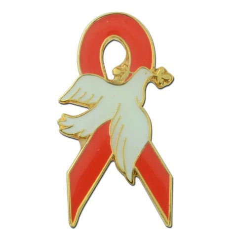 Red Ribbon Dove Lapel Pin