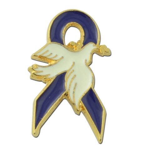 Purple Ribbon White Dove Lapel Pin