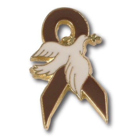 Brown Ribbon White dove Lapel Pin