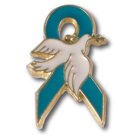 Teal Ribbon Dove Lapel Pin