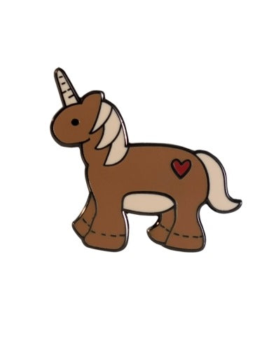 Brown Stuffed Unicorn Lapel Pin